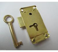 IRONMONGERY WORLD® Vintage Retro Old Style Brass Wardrobe Lock -Cupboard Drawer Cabinet Door Catch (63mm/2.5" Large Lock + Key)