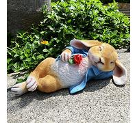 iRonrain Garden Statues Rabbit, Easter Bunny Outdoor Art Décor Animal Figurines Ornament for Thanksgiving Day, Christmas Statue Decorations for Garden Yard Lawn Indoor Sculpture (Blue)