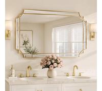 ironsmithn Gold Wall Mirror, 80.5 x 121.8 cm Wooden Framed Bathroom Mirror | Rectangle Ornate Vanity Mirror, Modern Polished Bevelled Large Decorative Mirror Wall for Bedroom, Living Room, Hallway