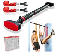 IRONSURGE Pull Up Bar for Doorway 6-piece Set with Two Attachable Resistance Bands, Training Manual, Door frame Chin Up Bar, and Two Angled Supports For Home Gym Workout, No Screws, Max 680lbs,