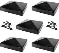 IRONTITE® 5 Pack Metal Fence Post Caps 4x4 Black, Newel Post Cap Fence Toppers to Suit 100mm (4") Square Fence Newel Posts. Protect Your Posts with This Pyramid Fence Post Protector (Black)