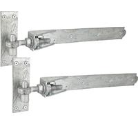 IRONTITE® Adjustable Gate Hinges Heavy Duty 450mm (18"), Hook and Band Gate Hinges for Wooden Gates. Galvanised Hook and Band Hinges with Fixings Included. (Galvanised), 450ADGALV