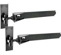 IRONTITE® Adjustable Heavy Duty Gate Hinges - 450mm (18"), Hook and Band, Black Finish with Fixings