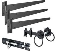 IRONTITE® Black Gate Latch Kit with 300mm (12") T Hinges and Brenton Bolt. Garden Gate Kit Includes Garden Gate Hinges for Wooden Gates, Brenton Garden Gate Bolt, and Ring Gate Latch.
