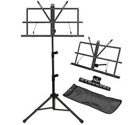 IRONTREE Music Stand - 2 in 1 Dual-Use Desktop Book Stand Folding Music Holder Portable and Lightweight with Music Sheet Clip Holder & Carrying Bag Suitable for Instrumental Performance (Black)