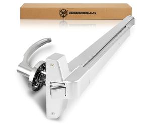 IRONWALLS Panic Bars for Exit Doors 32 Inch, Silver Commercial Push Bar Panic Exit Device Aluminum with Exterior Door Lever Handle, Emergency Exit Panic Door Hardware for 32”-47” Doors
