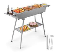 IRONWALLS Portable Charcoal Grill Outdoor Cooking, 32”L x 10”W Folded Camping Barbecue Grill with Storage Shelf, Metal Kebab Skewers, Rectangular Lamb Skewer Grill for Backyard Party Picnic Travel
