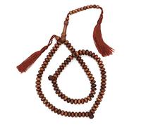 Ironwood Dhikr Beads - 10x5mm Natural Handcrafted Flat Oval 99-Bead Indonesian Stigi Wood Muslim Subha Tasbih for Islamic Prayer Salah Namaz with 2 Brown Nylon Tassels