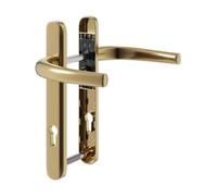 IRONWORX® Enigma Polished Gold UPVC Door Handle Set 92mm PZ, 122mm Screw Centres | Universal fit for uPVC, Composite & Timber Doors | External Door Handle Replacement | Heavy-Duty, Easy DIY Fit