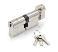 IRONWORX® Nickel 32T/32K TS007 1 Star Anti-Snap Thumb Turn Euro Cylinder | 32mm Turn (Internal) / 32mm Key (External) | 64mm Overall | Anti-Snap | BSI Kitemarked | 3 Keys Included | Police Approved