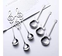 IRONX Music Note and Guitar Spoons Set - 6-Pack Creative Cute Teaspoons, 18/10 Stainless Steel Staff Musical Notation Shaped Coffee Spoons (3 Music Note + 3 Guitar)