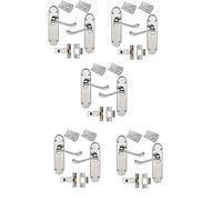 IRONZONE® 5 Sets of Premium Quality Shaped Lever Latch Door Handles Polished Chrome Hinges & Latch Pack Backplate Door Handles, Contemporary Design for Internal Wooden or Oak Doors
