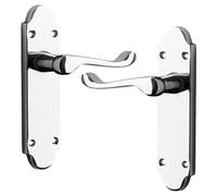 IRONZONE® A Pair of Premium Quality Shaped Door Handle Lever Latch on Backplate Polished Chrome, Contemporary Design for Internal Wooden or Oak Internal Doors