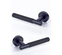 IRONZONE Marino Knurled Lever Door Handle - Matt Black | Modern Interior Door Handle on Rose | Textured Grip | Pair with Fixings | for Home & Office Use