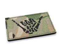 IRR Morale Patch Skeleton Hand Sign Shaka Military Hook and Loop Camouflage 8x5cm Army Airsoft Badge Forces Emblem (Camouflage)