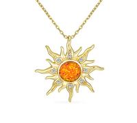 Irradiance CZ Accents Summer Beach Fun Created Orange Fire Opal Flaming Sunshine Star Sunburst Necklace Pendant Women Yellow Gold Plated .925 Sterling Silver October Birthstone
