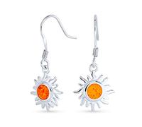 Irradiance Orange Fire Created Opal Summer Fun Sunburst Dangle Drop Earrings For Women Teens .925 Sterling Silver Fish Wire