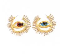 Irregular Circular Ear Drop Asymmetrical Alien Pupil Earwear Exaggerate Blue Eye Metal Earring Retro Ear Adorment Unique Blue Eye Rings