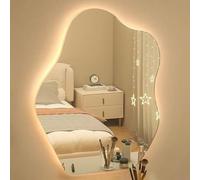 Irregular Cloud Shape LED Bathroom Mirror, Frameless Wall Mounted Vanity Makeup Mirror with 3 Colour Temperatures & Infinitely Dimmable Lighting, 70x90cm/27.55x35.4in for Bathroom Washroom