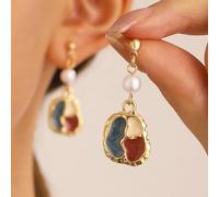 Irregular Color-Block Pearl Earrings, 18K Gold Palette and Paintbrush Design, Creative Artistic Earrings for Women, Trendy Mismatched Statement Earrings（1）