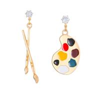 Irregular Color-Block Pearl Earrings, 18K Gold Palette and Paintbrush Design, Creative Artistic Earrings for Women, Trendy Mismatched Statement Earrings（2）