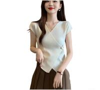 Irregular Cross Wrap for top Women Sleeveless Solid Color Irregular | V-neck design, side button detail, for slim fit silhouette, knitted texture, regular length