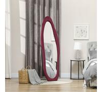 HOMCOM Irregular Full Length Mirror with Velvet Frame 160 x 50cm Wine Red