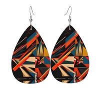 Irregular geometric pattern Printed teardrop-shaped leather earrings | High-end design, light luxury earrings