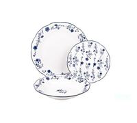 Irregular Glazed Porcelain dinnerware Set with Blue Floral Detail, 18 pc. Designed for: Everyday use and Special Occasions.