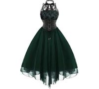 Irregular Hem Black High Waist Gothic Dresses Sleevesless Lace Chiffon Patchwork Aesthetic Goth Harajuku A-Line Dress for Women-7-XL