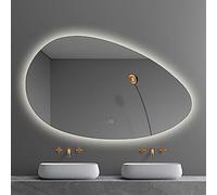 Irregular LED Bathroom Mirror with 3 Color Options Teardrop Frameless Wall Decor Asymmetrical Backlit Makeup Mirror for Living Room Bedroom and Entrance