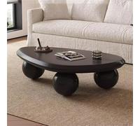 Irregular Coffee Table Modern Wood Cloud Shape End Table Low Coffee Table for Living Room Cloud Coffee Table with 3 Ball Legs for Living Room Bedroom,Black