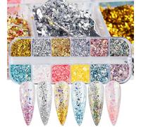 Irregular Nail Foil Fragments Glitter for Nail Art, Nail Foil Flakes Opal Glitter Aurora Effect Acrylic Nail Powders Nail Foil Paillette for Nail Decoration
