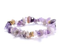 Irregular Natural Crystal Chakra Stone Bracelet Gemstone Beads Jewelry Multicolor Gravel Strand Bracelet for Women Men,Light Purple
