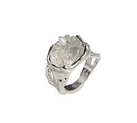Irregular Natural Raw Stone Ring, Clear White Stones, Incision Crystal, Black Silver Polishing Jewelry for Women and Men, Zinc, No Gemstone