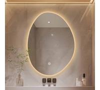 Irregular Oval Smart Led Makeup Mirror with Lights, Teardrop Shape Bathroom Mirror, Backlit Anti-Fog 3 Colors Light Dimmable Wall Mounted, Frameless Home Decor(15.7 * 23.6in)