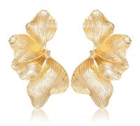 Irregular Petal Earring for Women 1 Pair Chunky Gold Statement Earrings Gold Plated Sectored Flower Leaf Shell Angel Wing Earrings Large Stud Dangle Earring Trendy Summer Floral Handmade Drop Jewelry