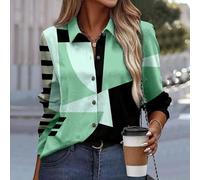 Irregular printed women's casual shirt made with polyester and moderate elasticity, designed for regular length and use in holidays, daily wear, home, and club environments (M Green)
