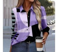 Irregular printed women's casual shirt made with polyester and moderate elasticity, designed for regular length and use in holidays, daily wear, home, and club environments (M Purple)