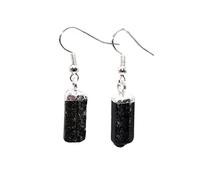 Irregular Raw Black Tourmaline Natural Stone Crystal Healing Drop Earrings,Silver