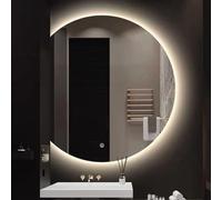 Irregular Semi-Circle LED Bathroom Mirror - 3-Color Dimmable Anti-Fog Touch Switch Frameless Vanity Mirror with Time & Temperature Display (31.5x27in)