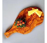 Irregular Shape with Handle - Olive Wood Irregular Shaped Handcrafted Wooden Charcuterie Cutting Board with Handle - Unique Grain Pattern, Rustic Chopping Board for Serving Cutting (40 cm)
