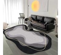 Irregular Shaped Soft Wool Cashmere Area Rug, Nonslip Washable Modern Abstract Accent Oval Rug for Living Room and Bedroom Floor Decor