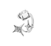 Irregular Star Shaped Crystal Ring Super Fairy Personality Ring Light Luxury High Sense Index Ring Woman Ring Female Design Finger Ring Personality Ring Jewelry Creative Hollow Out (Silver, One Size)