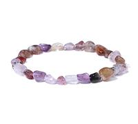 Irregular Stone for Women Men Natural Stone Beaded Quartzs Tiger Eye Crystal Elastic Rope Bangle Jewelry Gift,8.Garnet,19cm Household (Color : 6. Quartz, Size : 19cm)