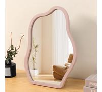 Irregular Table Mirror Wood Frame Portable Free Standing Ornate High Definition Countertop Mirrors for Tabletop Countertop 14"L x 10"W Bedroom Bathroom Living Room