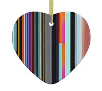 Irregular Vertical Lines Ceramic Christmas Heart Pendant, The Pottery Piece is Available with Silk Thread