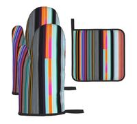 Irregular vertical lines Oven mittens and oven mitts three-piece set suitable for oven, grilling, baking, microwave and home cooking.