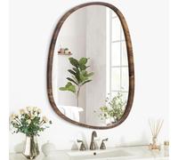 Irregular Wall Mirror Asymmetrical Wood Mirrors Small Framed Oval Wall Mirror Unique Shape Artistic Mirrors for Bedroom Bathroom Vanity Living Room Entryway Hallway Wall Decor