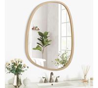 Irregular Wall Mirror Gold Asymmetrical Bathroom Mirror Oval Wood Framed Modern Wall Mounted Decorative Mirrors for Wall Home Vanity Bedroom Living Room Entryway Hallway Small 16"x12"